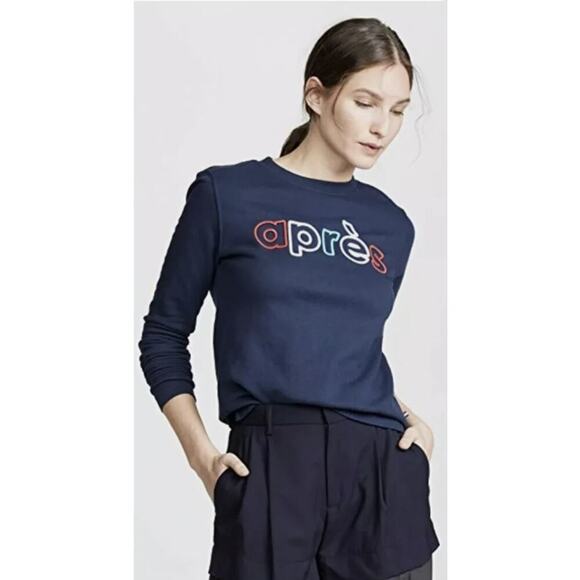 Sol Angeles Women's Embroidered Apres Navy Blue Sweatshirt Stretch Cotton Casual - Picture 1 of 10